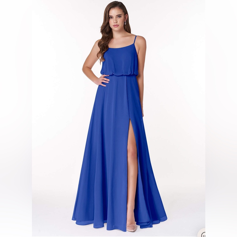 Azazie Lupe Cobalt Blue Floor Length Bridesmaid Dress Size 14